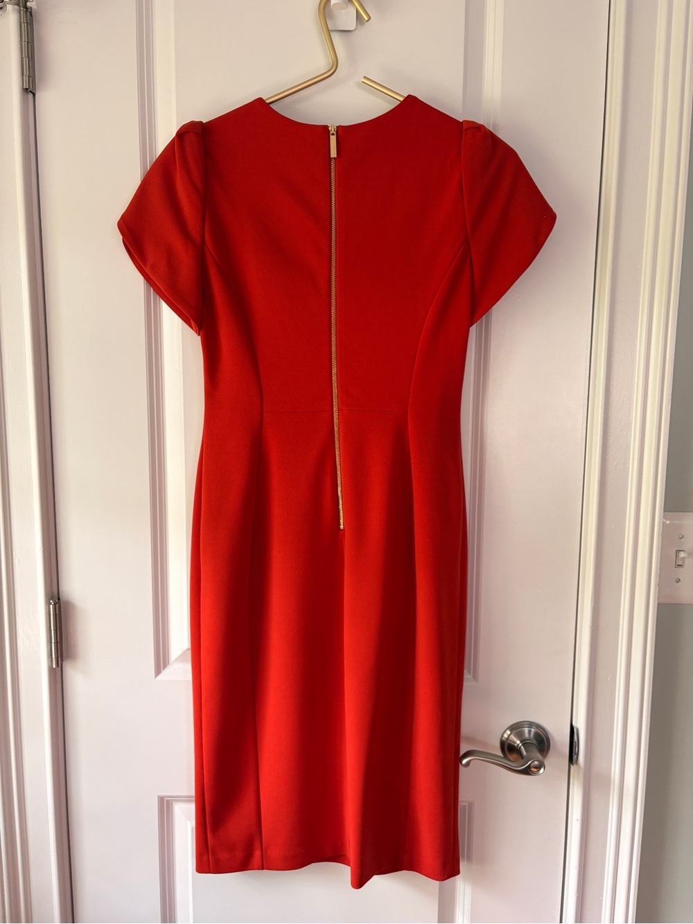 Calvin Klein Dark Orange Puff Sleeve Midi Dress - Picture 2 of 4